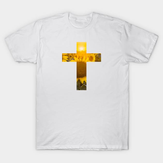 Sunset Sunflower Field Cross T-Shirt by Move Mtns